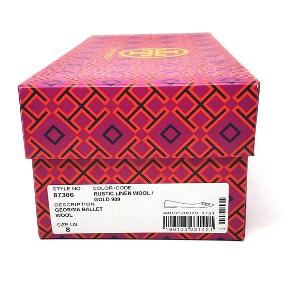 Tory Burch Georgia Ballet Flats Square Toe Rustic Linen Wool Gold 87306 Size 8 M - Picture 12 of 12